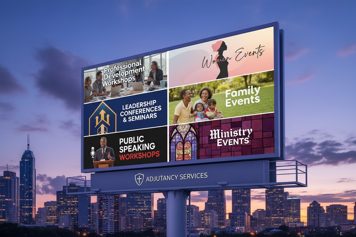 Professional Development Workshops
Women Events
Leadership Conferences & Seminars
Family Events
Public Speaking Workshops
Ministry Events
Adjutancy Services